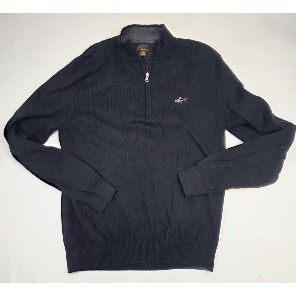 Greg Norman For Tasso Elba Sweater Men M Black 1/4 Zip Mock Neck Golf Pullover